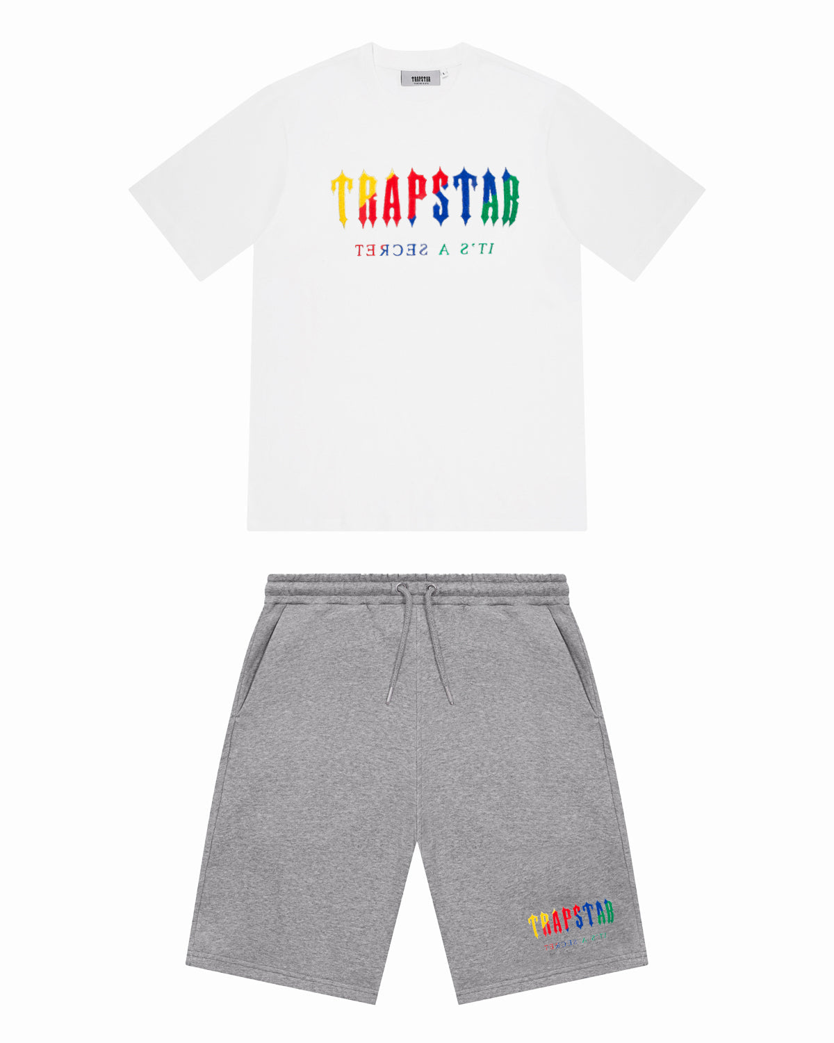 Trapstar Chenille Decoded Shorts Set - White/Candy